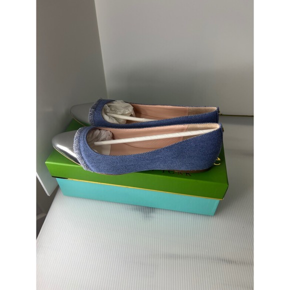 Kate Spade Nelly Denim Ballet Flats Silver Cap Toe Fringe‎ Women size 9.5 - Picture 4 of 9